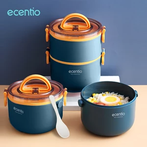 Ecentio 1600Ml Double-Layer Lunch Box Free Sendok Anti Bocor Dan Anti Percikan Kotak Makan Bpa Free