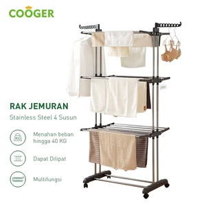 Cooger Rak Jemuran Baju Stainless Steel Untuk Handuk Baju 4 Susun