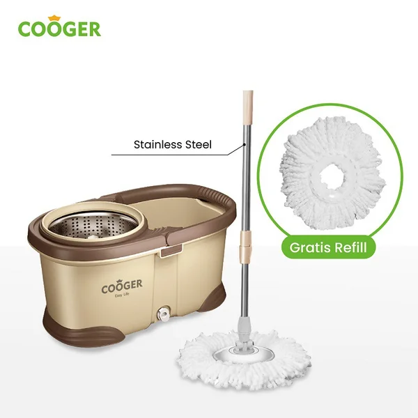 Cooger Alat Pel Lantai Dengan Ember Warna Krem Teknologi Microfiber