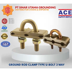 Ground Rod Clamp Type U-Bolt 3 Way 70 - 120 MM Import / Brass Copper