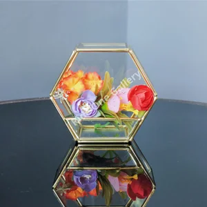 TERRARIUM BOX  RING BOX  VAS BUNGA  KOTAK CINCIN  HANTARAN HEXAGONAL KUNINGAN EMAS Kerajinan Kaca Gemstone Kayu dan Manik