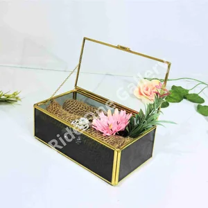 Terrarium / Ring Box / Vas Bunga/ Kotak Cincin / Tempat Perhiasan Seserahan Wedding Kaca Hitam Atas Bening (15X8X5) CM