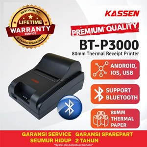 Kassen Bt-P3000 Bluetooth Printer Kasir & Kitchen Thermal Paper 80X50