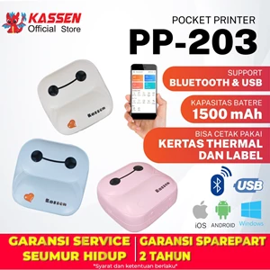 Printer Thermal Mini A6 Bluetooth Photo 58Mm Kassen Pp-203 Dpi 