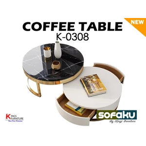 Coffee Table K 0308  Laris Meja Tamu Laci Stool Meja Kayu Besi Tebal