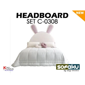 Headboard Set C0308 Rangka Tempat Tidur Anak Kayu Solid Lapis Kulit