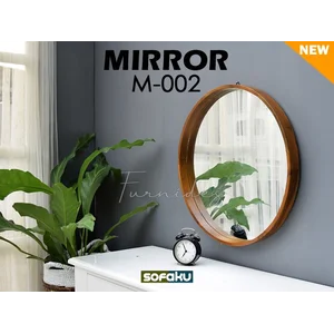 MIRROR M-002 Vanity Mirror Cermin Bulat Kayu Natural  Solid Wood