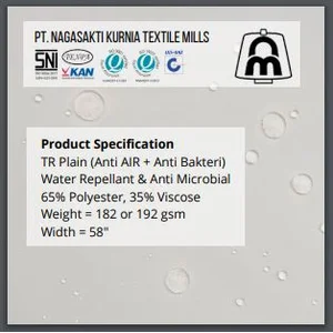 TR Plain cotton textile fabric (Anti WATER + Anti Bacterial)