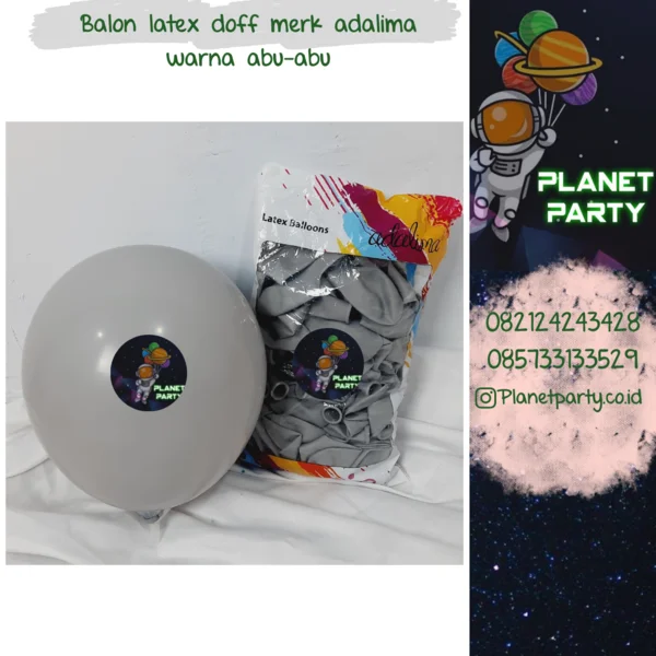 Balon Latex doff Warna Abu Abu merk Adalima