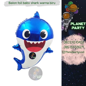 Balon foil karakter baby shark warna biru metalik