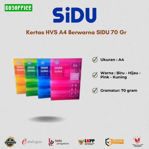 Kertas HVS A4 Berwarna SIDU 70 Gr