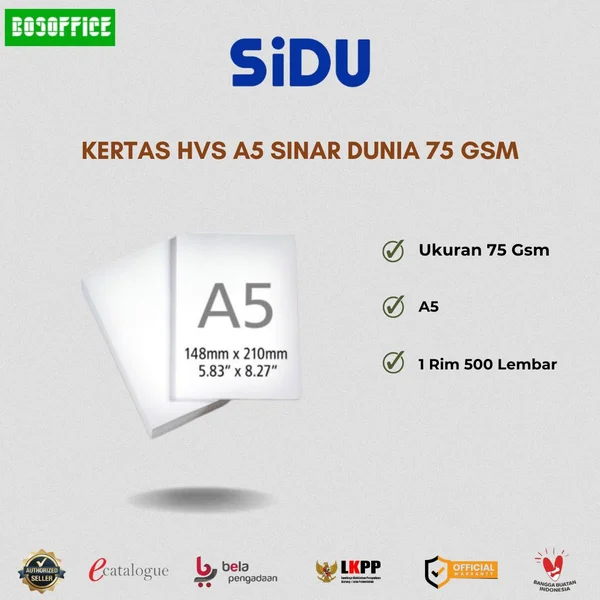 KERTAS HVS A5 SINAR DUNIA 75 GSM