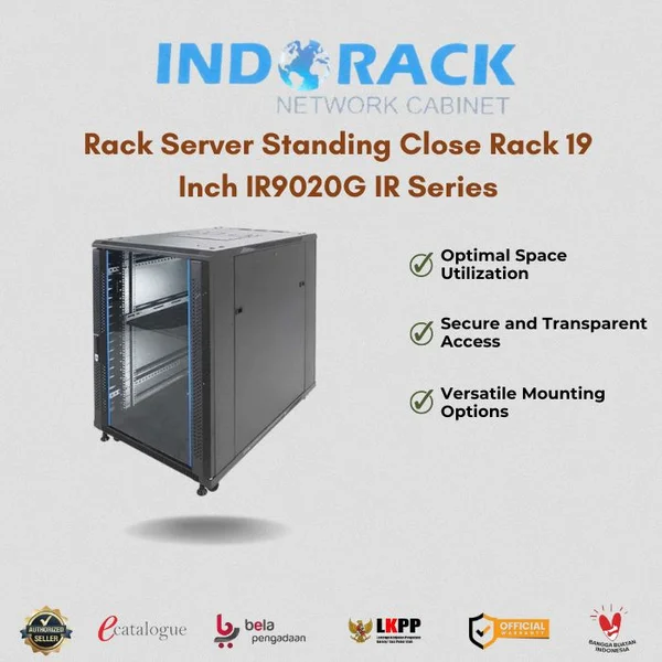 Rack Server Indorack Standing Close Rack 19 Inch IR9020G IR Series - Glass Door 20Ux600x900 mm
