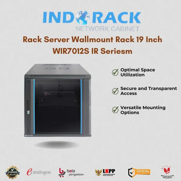 Rack Server Indorack Wallmount Rack 19 Inch WIR7012S IR Series - Single Glass Door 12Ux600x700 mm