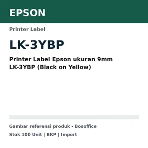 Printer Label Epson ukuran 9mm LK-3YBP (Black on Yellow)