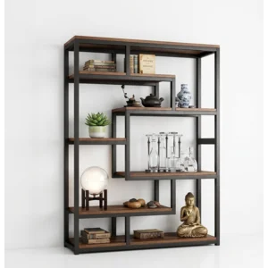 Rak Pajangan Industrial Besi Hollow MDF 6 Tingkat