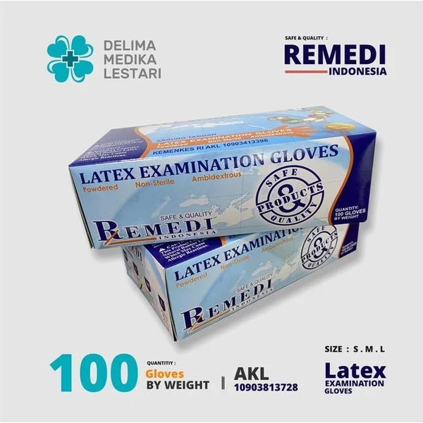 Remedi Gloves Latex Powdered - 100 Pieces (1 Box) - M