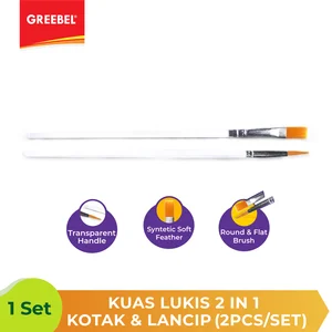 Kuas Lukis 2 In 1 Lancip & Kotak / Round & Flat Transparent (2Pcs/Set)