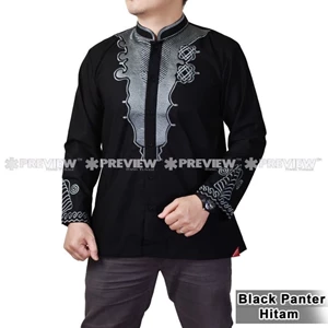 Itang Yunasz Black Cotton Motif Muslim Suit
