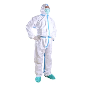 Sf Microporous Coverall White With Seam Tape - Liquid Resistant Disposable Safety Protective Apparel 