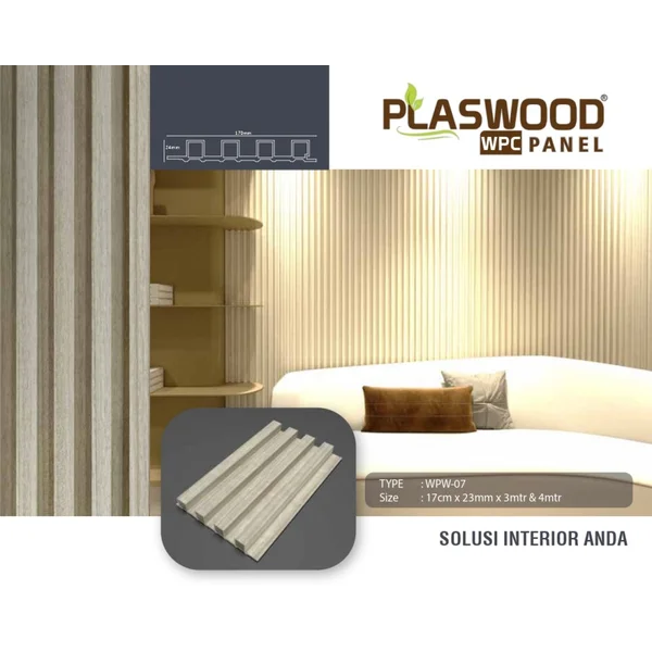 Panel Dinding WPC Plaswood Tipe WPW 07 Dengan Custom Logo Atau Tulisan