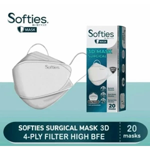 Masker Pernapasan Softies Surgical Mask 3D 4 Ply Filter High BFE (1 Box 20 Pcs)