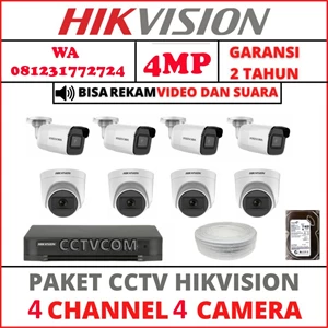  Jasa Pemasangan Alarm & CCTV  PAKET  4 CHANEL 4 CAMERA HIKVISION + JASA PASANG By CV. Karunia Multi Expertindo