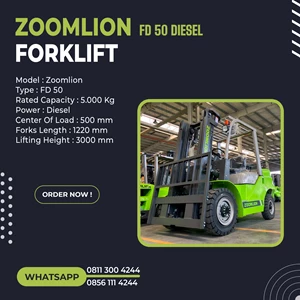 Material Handling Forklift Zoomlion FD50 Kapasitas 5 Ton Engine Isuzu