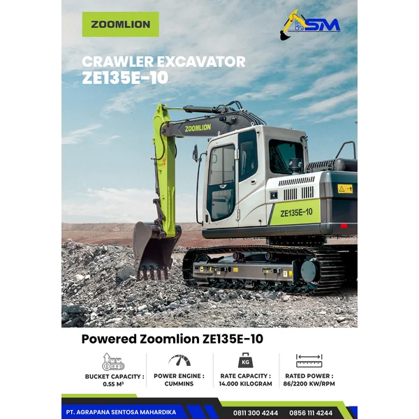 Crawler Excavator Zoomlion ZE135E-10 Kapasitas 14 Ton
