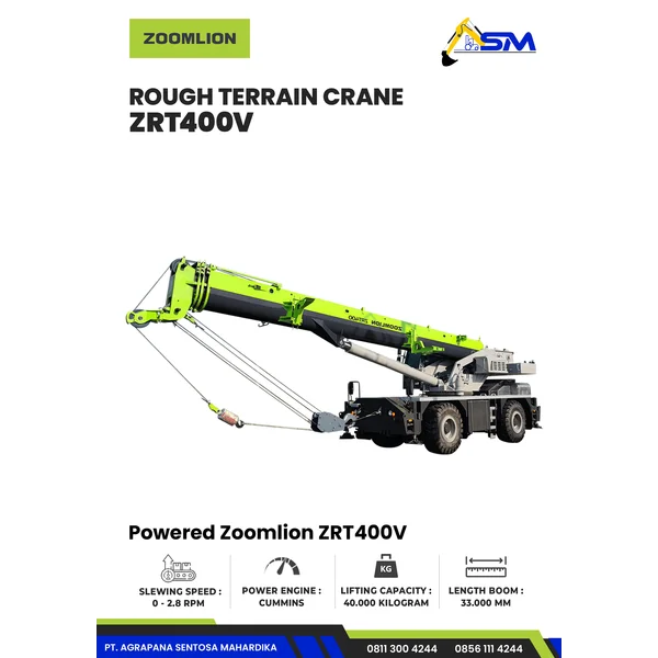 Rough Terrain Crane Zoomlion ZRT400V Kapasitas 40 Ton