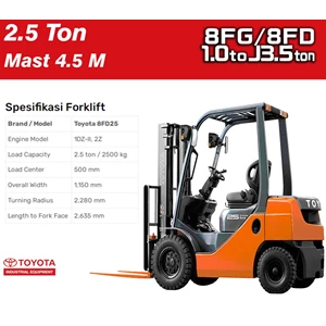 Toyota Forklift Capacity 3 Ton Mas 4.5 Meter