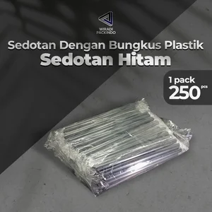 Sedotan Plastik Steril Hitam 6mm x 20cm / 12mm x 21cm / Sedotan Hitam Bungkus Plastik Lancip Per Pack