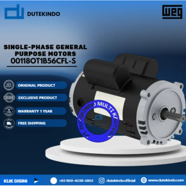 WEG Single-Phase General Purpose Motors ODP - C-Face - Footless 00118OT1B56CFL-S HP 1 KW 0.75 RPM 1800 FRAME 56C Motor Listrik