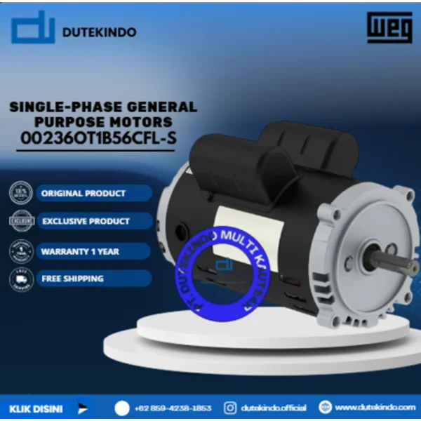 WEG Single-Phase General Purpose Motors ODP - C-Face - Footless 00236OT1B56CFL-S HP 2 KW 1.5 RPM 3600 FRAME 56C Motor Listrik