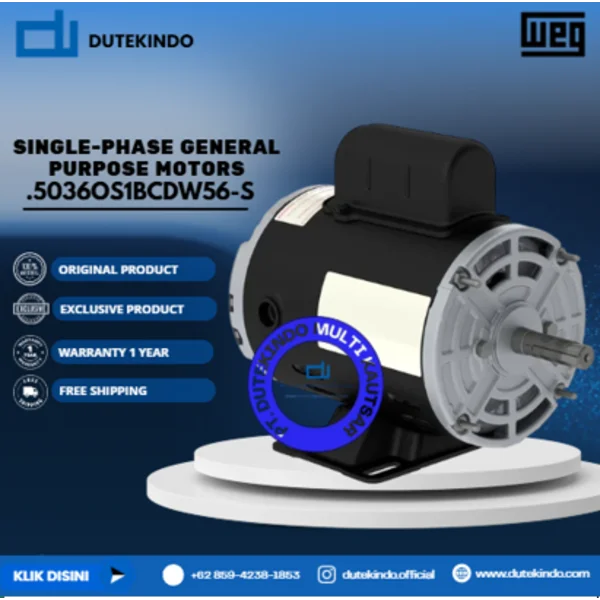 WEG Single-Phase General Purpose Motors ODP - Foot Mount - Thermally Protected .5036OS1BCDW56-S HP 0.50 KW 0.37 RPM 3600 FRAME W56 Motor Listrik