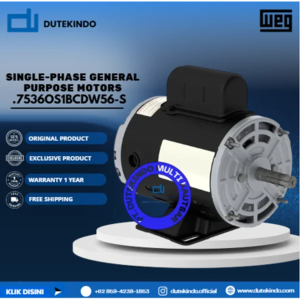 WEG Single-Phase General Purpose Motors ODP - Foot Mount - Thermally Protected .7536OS1BCDW56-S HP 0.75 KW 0.55 RPM 3600 FRAME W56 Motor Listrik