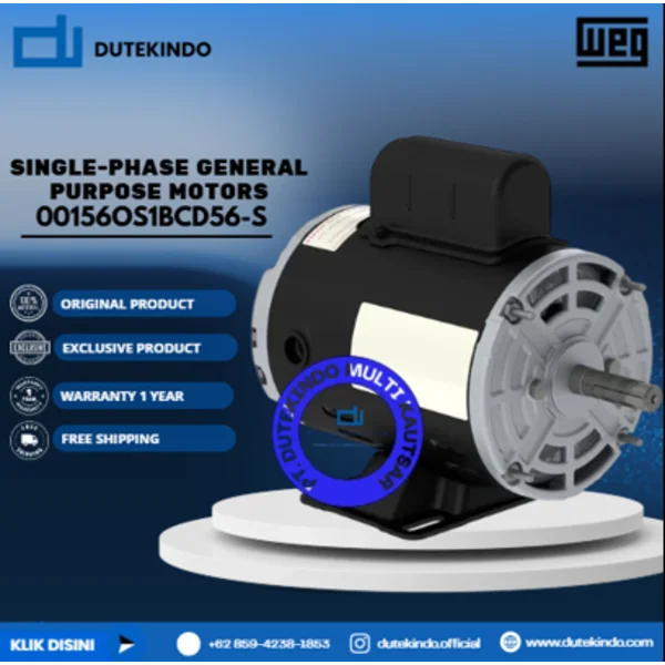 WEG Single-Phase General Purpose Motors ODP - Foot Mount - Thermally Protected 00156OS1BCD56-S HP 1.5 KW 1.1 RPM 3600 FRAME 56 Motor Listrik