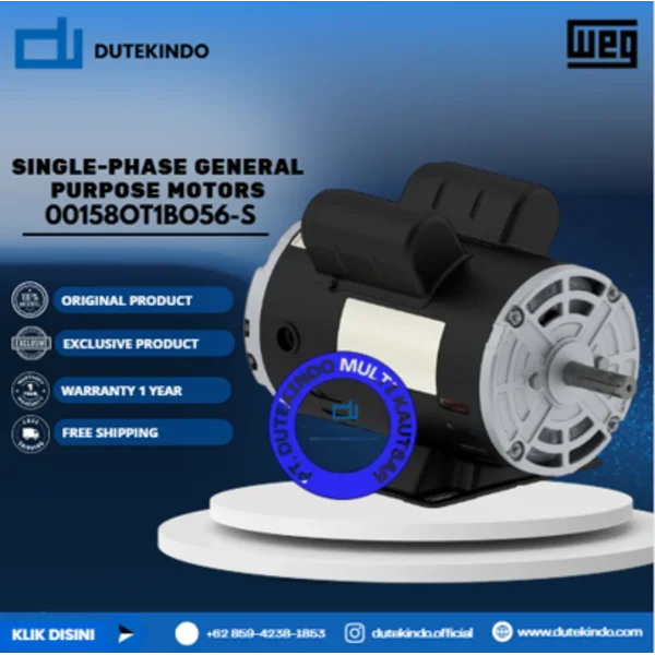 WEG Single-Phase General Purpose Motors ODP - Foot Mount - Thermally Protected 00158OT1BO56-S HP 1.5 KW 1.1 RPM 1800 FRAME 56H Motor Listrik