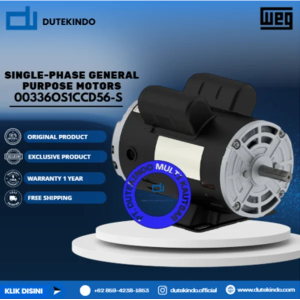 WEG Single-Phase General Purpose Motors ODP - Foot Mount - Thermally Protected 00336OS1CCD56-S HP 3 KW 2.2 RPM 3600 FRAME 56H Motor Listrik