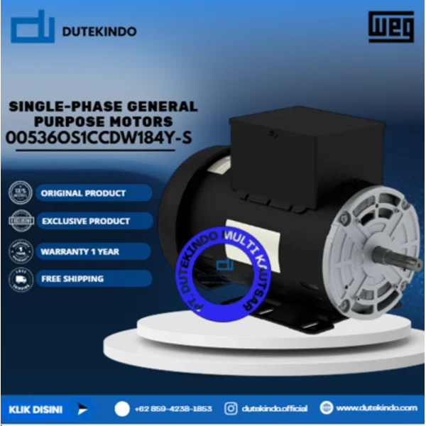 WEG Single-Phase General Purpose Motors ODP - Foot Mount - Thermally Protected 00536OS1CCDW184Y-S HP 5 KW 3.7 RPM 3600 FRAME W182/4Y Motor Listrik