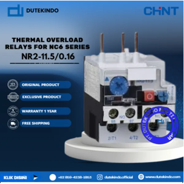 CHINT THERMAL OVERLOAD RELAYS FOR NC6 SERIES 0.10A - 0.16A NR2-11.5/0.16 Relay Listrik