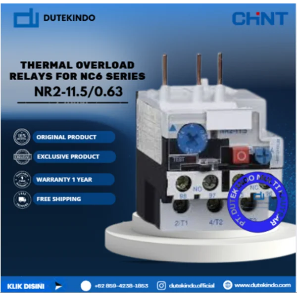 CHINT THERMAL OVERLOAD RELAYS FOR NC6 SERIES 0.40A - 0.63A NR2-11.5/0.63 Relay Listrik