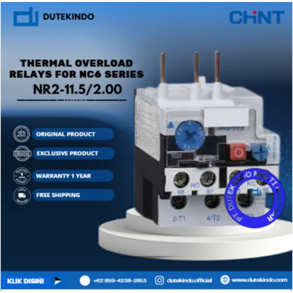 CHINT THERMAL OVERLOAD RELAYS FOR NC6 SERIES 1.25A - 2.00A NR2-11.5/2.00 Relay Listrik
