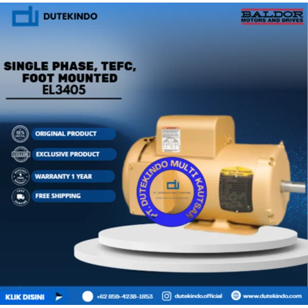 Baldor Single Phase TEFC Foot Mounted EL3405 1/3 HP 3600 RPM 48 NEMA FRAME 115/208-230 VOLTAGE Foot Mounted Motor