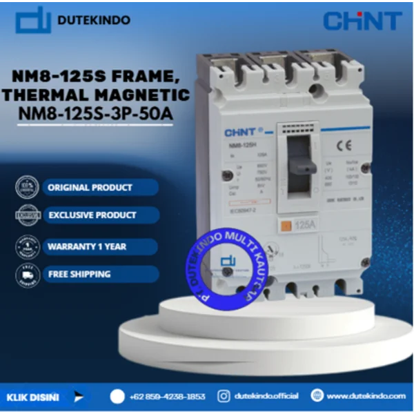 CHINT NM8-125S Frame Thermal Magnetic NM8-125S FRAME 3 POLE ADJUSTABLE MCCB. ICU=ICS 50KA 415V NM8-125S-3P-50A MCB / Miniature Circuit Breaker