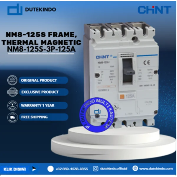 CHINT NM8-125S Frame Thermal Magnetic NM8-125S FRAME 3 POLE ADJUSTABLE MCCB. ICU=ICS 50KA 415V NM8-125S-3P-125A MCB / Miniature Circuit Breaker