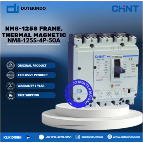 CHINT NM8-125S Frame Thermal Magnetic NM8-125S FRAME 4 POLE ADJUSTABLE MCCB. ICU=ICS 50KA 415V NM8-125S-4P-50A MCB / Miniature Circuit Breaker