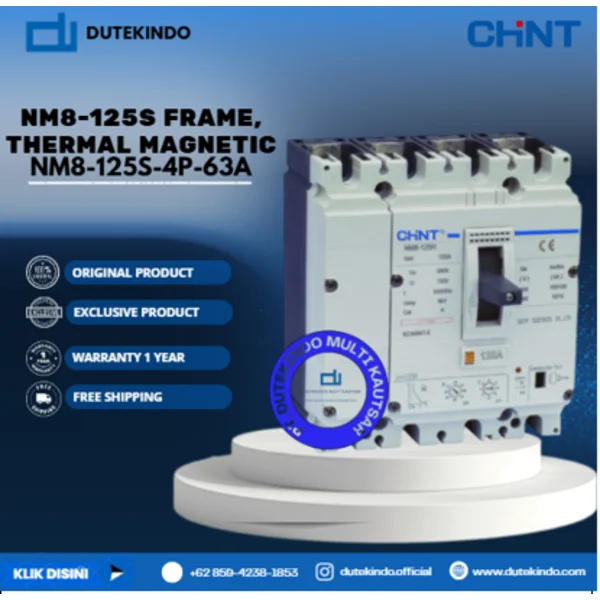 CHINT NM8-125S Frame Thermal Magnetic NM8-125S FRAME 4 POLE ADJUSTABLE MCCB. ICU=ICS 50KA 415V NM8-125S-4P-63A MCB / Miniature Circuit Breaker
