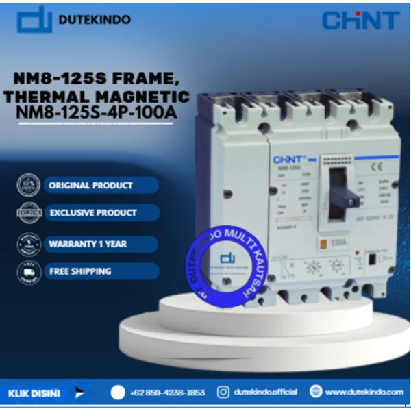 CHINT NM8-125S Frame Thermal Magnetic NM8-125S FRAME 4 POLE ADJUSTABLE MCCB. ICU=ICS 50KA 415V NM8-125S-4P-100A MCB / Miniature Circuit Breaker
