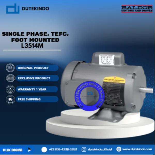 Baldor Single Phase TEFC Foot Mounted L3514M 3/2 HP 1800 RPM 56/56H NEMA FRAME 115/208-230 VOLTAGE Foot Mounted Motor